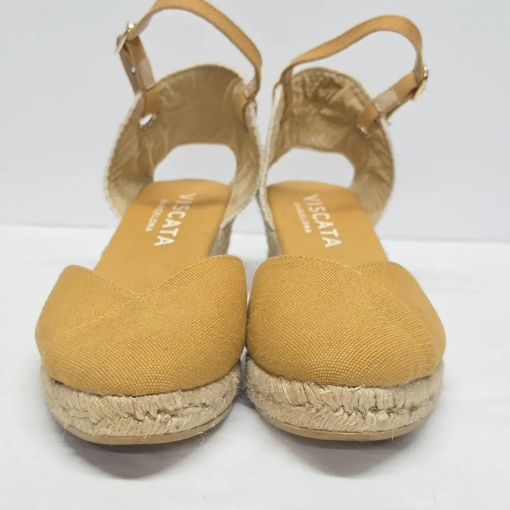 VISCATA Barcelona Women's Pubol Mustard Yellow Canvas Espadrille Wedges Sz US 8